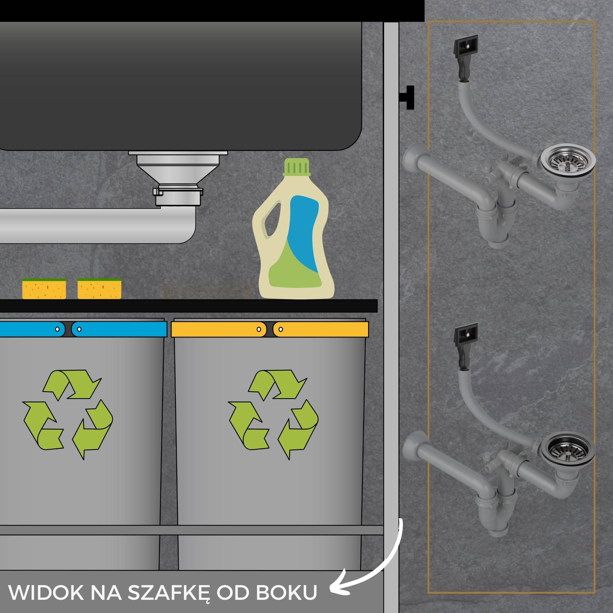 Syfon space saving zlewu stalowego